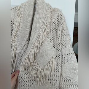Mango Cream Knit Fringe Cardigan